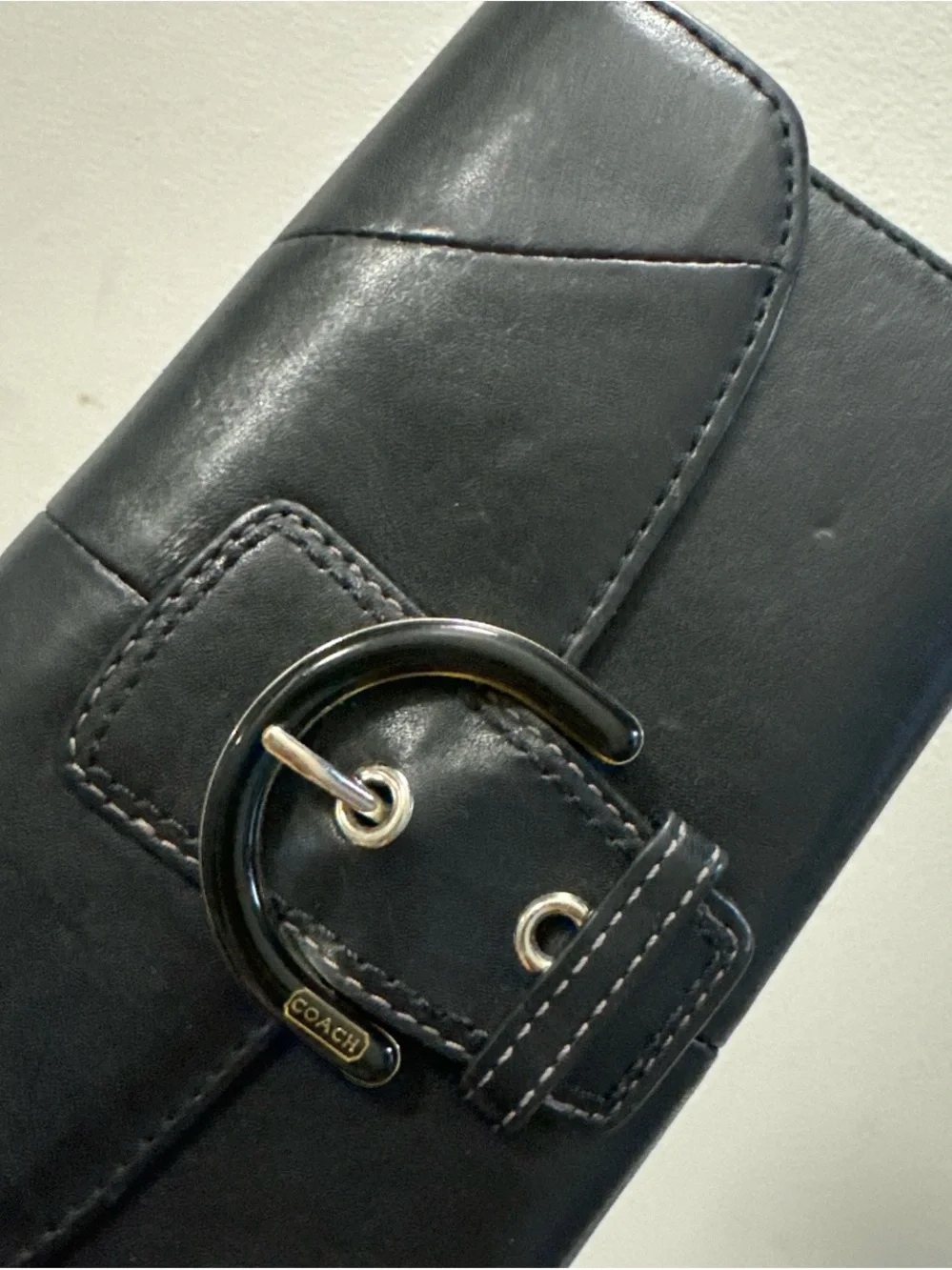 Coach Black Leather Clutch with Buckle Accent